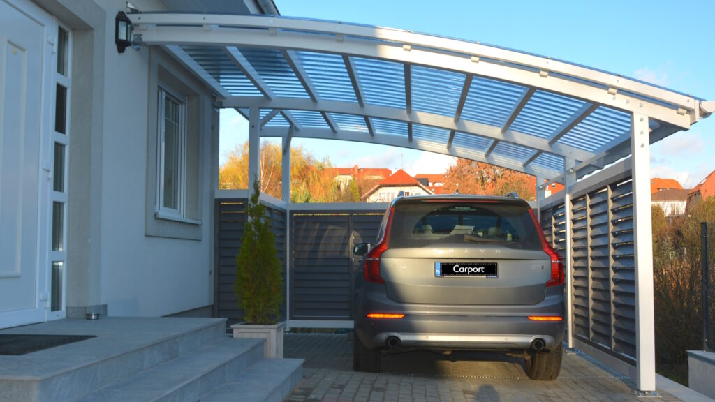 Wiata garażowa przyścienna Projekt P2 łukowa poliwęglan Quick Click