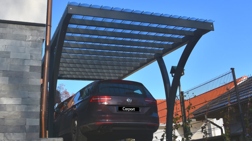 Wiata garażowa Projekt AN10 dach prosty poliwęglan Quick Click