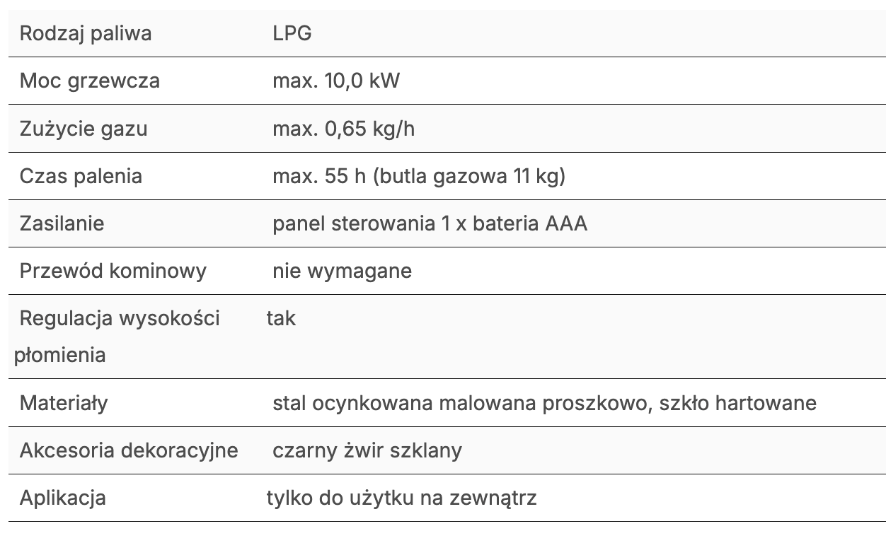 Wolnostojący gazowy ogrzewacz tarasowy RIO