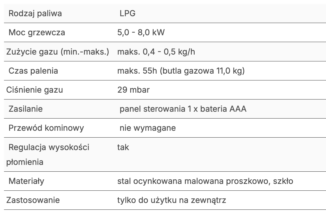 Stolik tarasowy z gazowym paleniskiem DOT