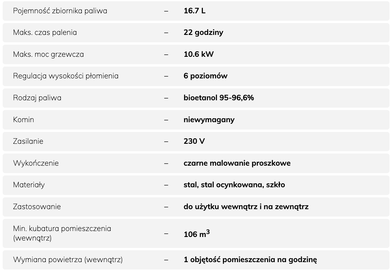 COMET TABLE zewnętrzny palnik BEV