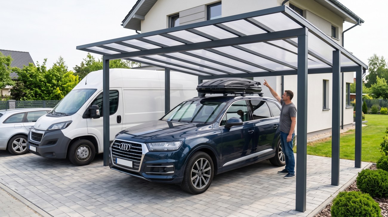 Wysokość wiaty garażowej – jak prawidłowo zaplanować wysokość prześwitu wiaty dla auta osobowego, SUV-a lub busa?